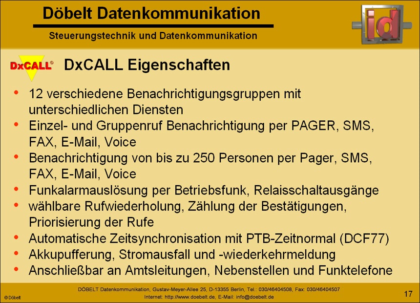Dbelt Datenkommunikation - Produktprsentation: dxcall - Folie 17