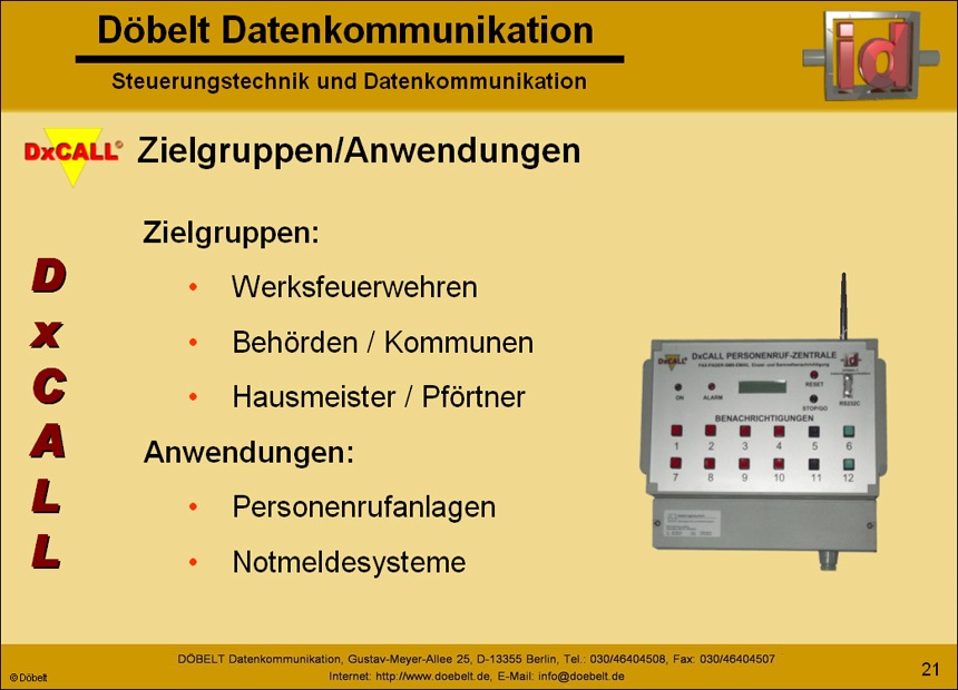 Dbelt Datenkommunikation - Produktprsentation: dxcall - Folie 21