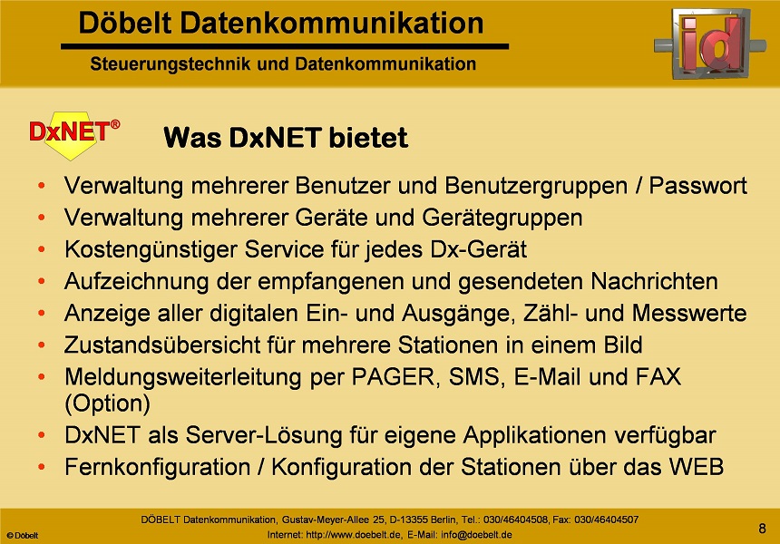 Dbelt Datenkommunikation - Produktprsentation: dxnet - Folie 7