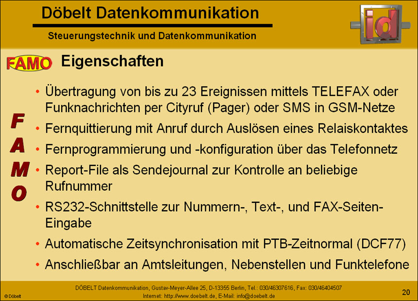 Dbelt Datenkommunikation - Produktprsentation: famo - Folie 20