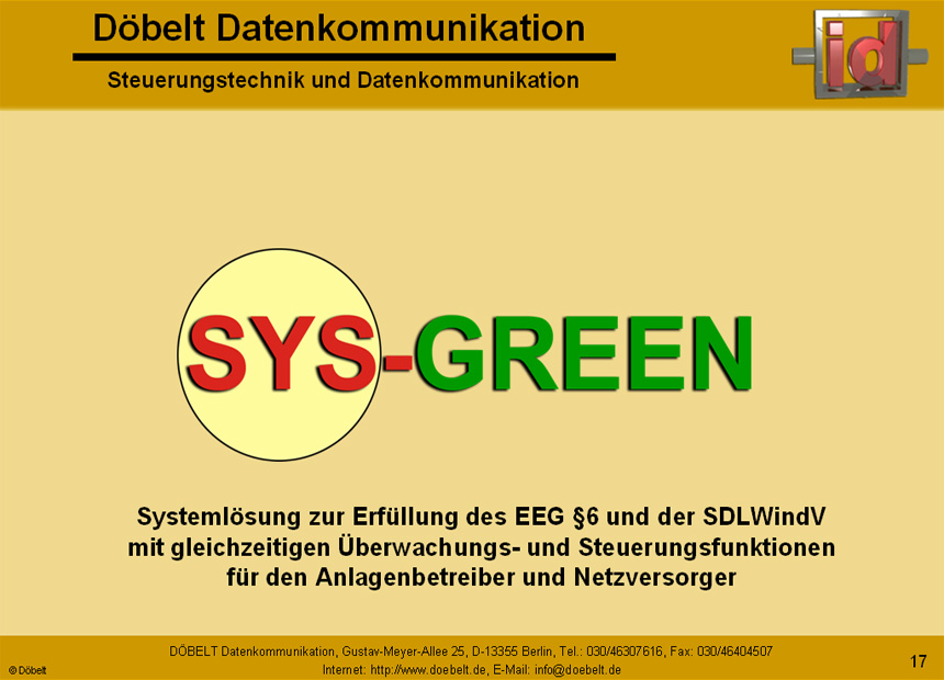 Dbelt Datenkommunikation - Produktprsentation: sys-green - Folie 17