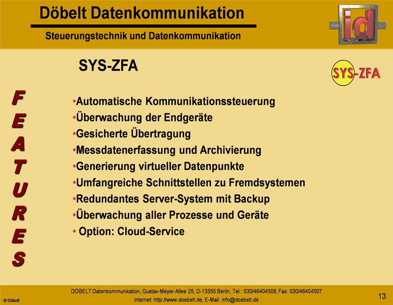 Dbelt Datenkommunikation - Produktprsentation: sys-zfa - Folie 13