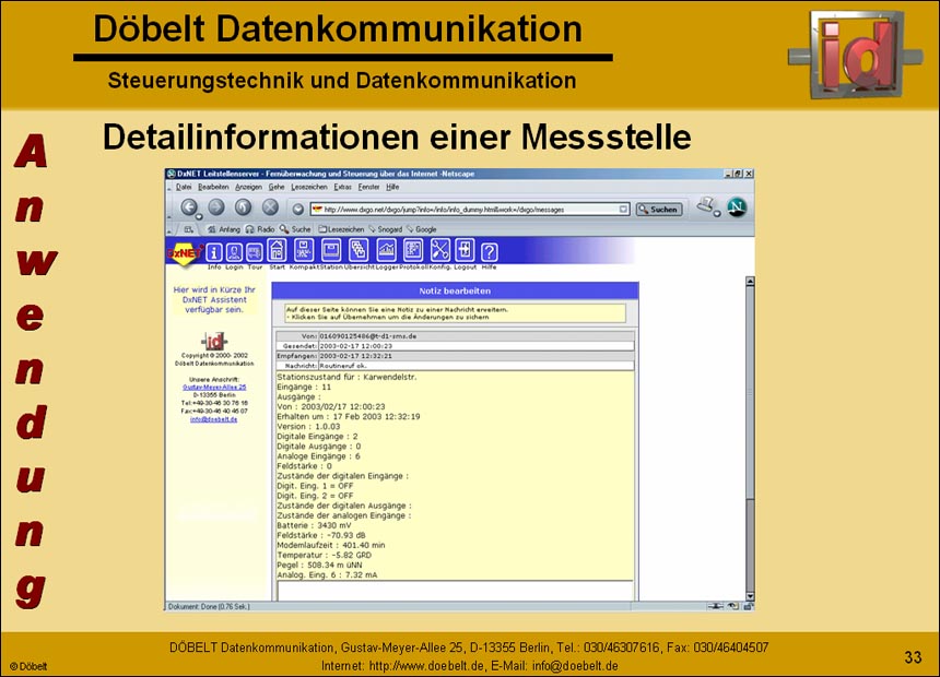 Dbelt Datenkommunikation - Produktprsentation: syswater - Folie 33