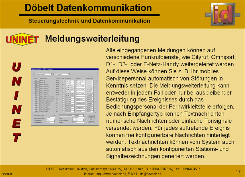 Dbelt Datenkommunikation - Produktprsentation: uninet - Folie 17