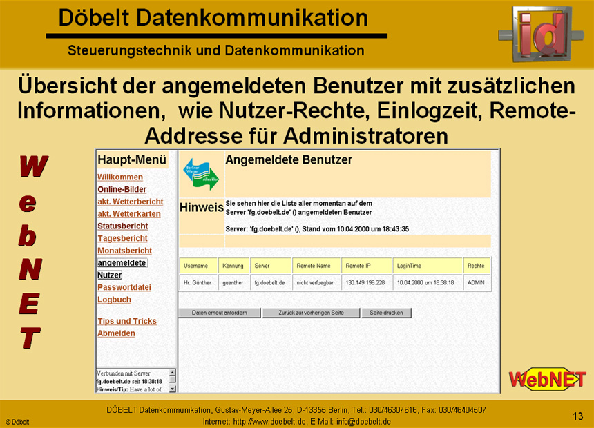Dbelt Datenkommunikation - Produktprsentation: webnet - Folie 13