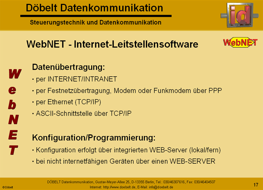 Dbelt Datenkommunikation - Produktprsentation: webnet - Folie 17