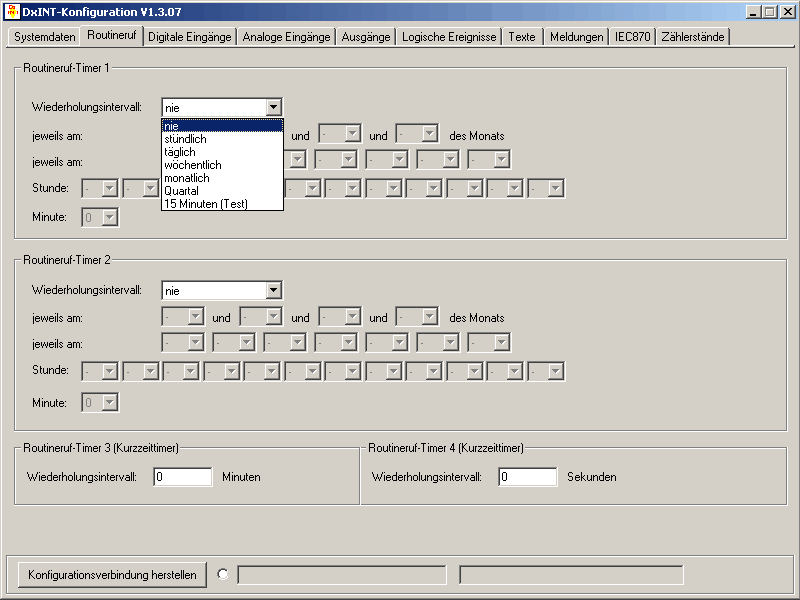 Registerkarte Routineruf