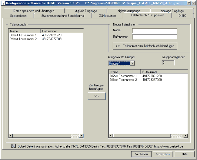 DxCONFIG - Telefonbuch / Gruppenruf