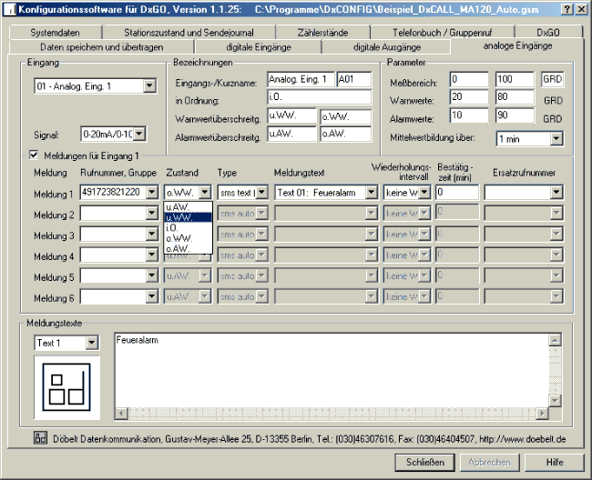 DxCONFIG - analoge Eingänge
