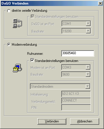 DxCONFIG - DxGO verbinden