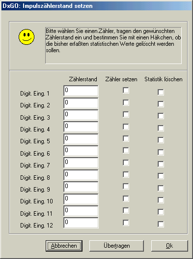 DxCONFIG - DxGO: Impulszählerstand setzen