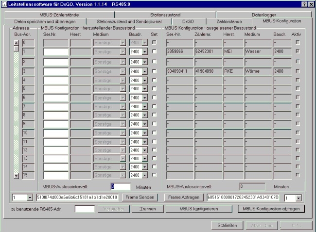 DxCONFIG - MBUS-Konfiguration