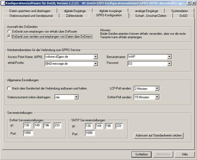 DxCONFIG - GPRS-Konfiguration