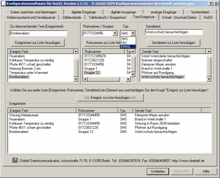 DxCONFIG - Textereignisse